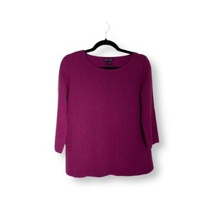 EILEEN FISHER Cotton Silk Sweater Plum Purple 3/4 Sleeves